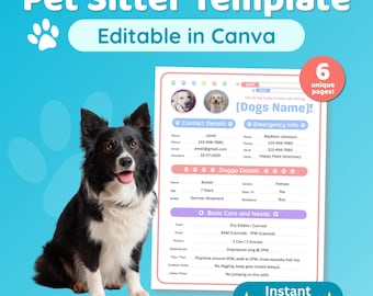 Editable Dog Sitter Template | Pet Care Tracker, Dog Sitter Notes, Printable Care Sheet, Feeding & Walk Routine, Emergency Info, Canva Form