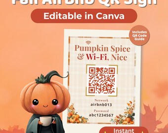 WiFi Sign, WiFi Password Sign, Airbnb QR Code Sign Canva Template, Fall Airbnb Decor, Autumn WiFi Printable, Air bnb Sign, Editable Download