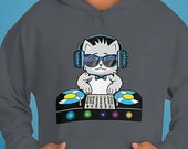 Cat Hoodie Funny Animal Kitten Animal Hoodie Lover Kitten Music Dance DJ Gift Sweater