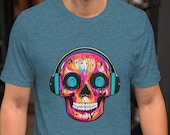 Skeleton Headphone Shirt Cool Skull DJ t-shirt Streetwear Turntable Music Love