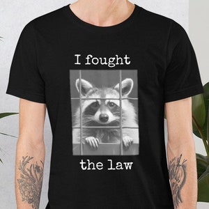 Funny Raccoon Shirt Cute T-Shirt Animal Lover Tee Jail Crime TShirt Jailbird Black