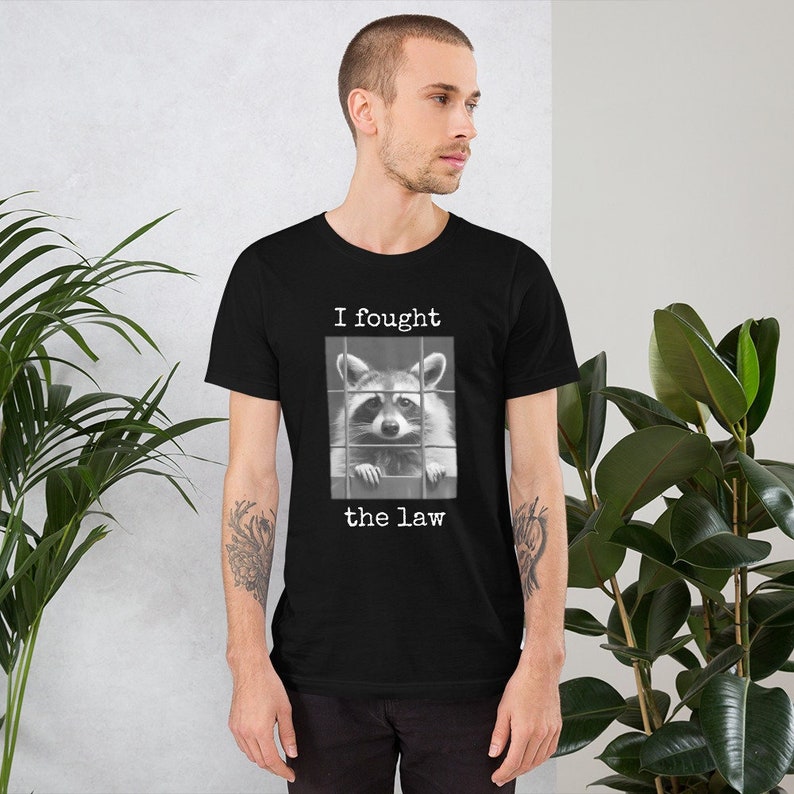 Funny Raccoon Shirt Cute T-Shirt Animal Lover Tee Jail Crime TShirt Jailbird Black