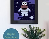 Cute Hippo in Space Fun Animal Art For Kids Instant Download