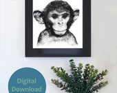 Cute Monkey Wall Art Jungle Monkey Decor Instant Download