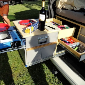 Progetto di costruzione Bulli 05 "Modulo cucina da campeggio individuale per autobus e camper VW" per cucina da campeggio VW BusT6 T6.1 T5 con fornello a gas