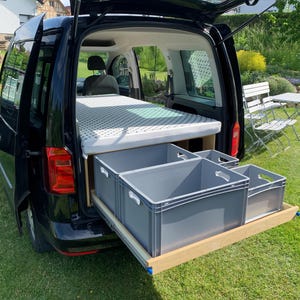 キャンピングカー改造 VW Caddy 2016-2020 キャンピングスタッキングボックス ユーロボックス フルエクステンション キャンピングカー設置 キャンピングカー ミニキャンピングカー 施工プラン