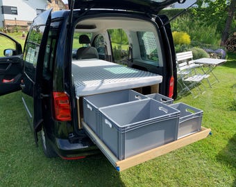 キャンピングカー改造 VW Caddy 2016-2020 キャンピングスタッキングボックス ユーロボックス フルエクステンション キャンピングカー設置 キャンピングカー ミニキャンピングカー 施工プラン