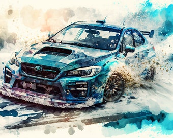 Subaru WRX Watercolor | Digital Download | Sports Car | Wall Art | Home Decor #4 H