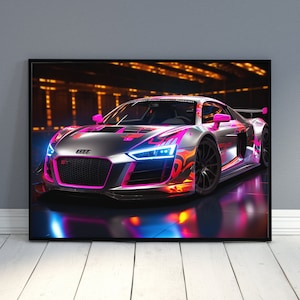 2 Neon Bugatti Car Sports Car Bugatti Wall Art Bugatti Poster Bugatti Chiron Supercar Cyberpunk Theme