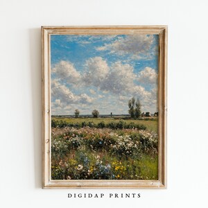 Spring Floral Print Flower Field Landscape Painting Spring Decor Vintage Spring Printable Farmhouse Decor Easter Decor Digital Art