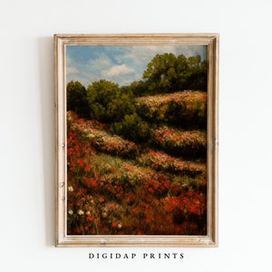 Spring Floral Print Flower Field Landscape Painting Spring Decor Vintage Spring Printable Farmhouse Decor Easter Decor Digital Art