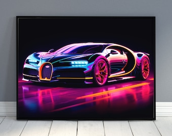 4 Neon Bugatti Car Sports Car Bugatti Wall Art Bugatti Poster Bugatti Chiron Supercar