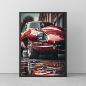 Red Jaguar E-Type | Digital Download | Vintage Car | Wall Art |  Home Decor |