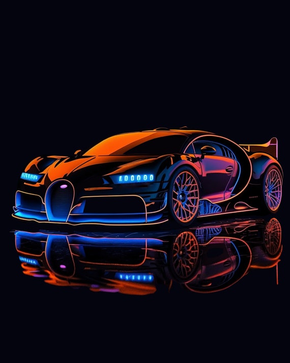 Bugatti Neon Style Digitaler Download Sportwagen Wandkunst Wohndekor 2 V -  .de