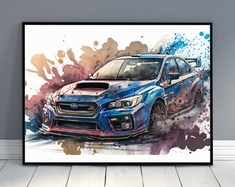 Subaru WRX Watercolor | Digital Download | Sports Car | Wall Art | Home Decor #2 H