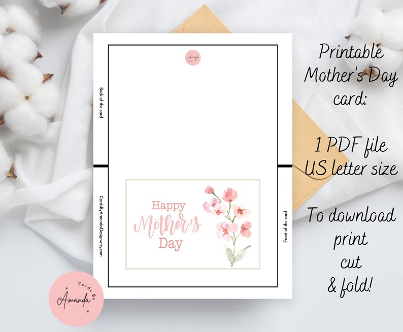 Printable Mother's Day Card Instant Download 7x5 Inch Cards for Mother ...