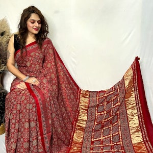 Pure Modal Silk Saree with Embroidered Border and Matching Blouse