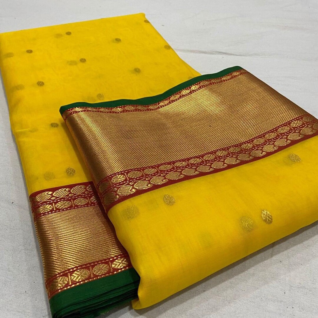 Yellow - Traditional Handloom Tissue Zari Katan Chanderi Silk Saree 05