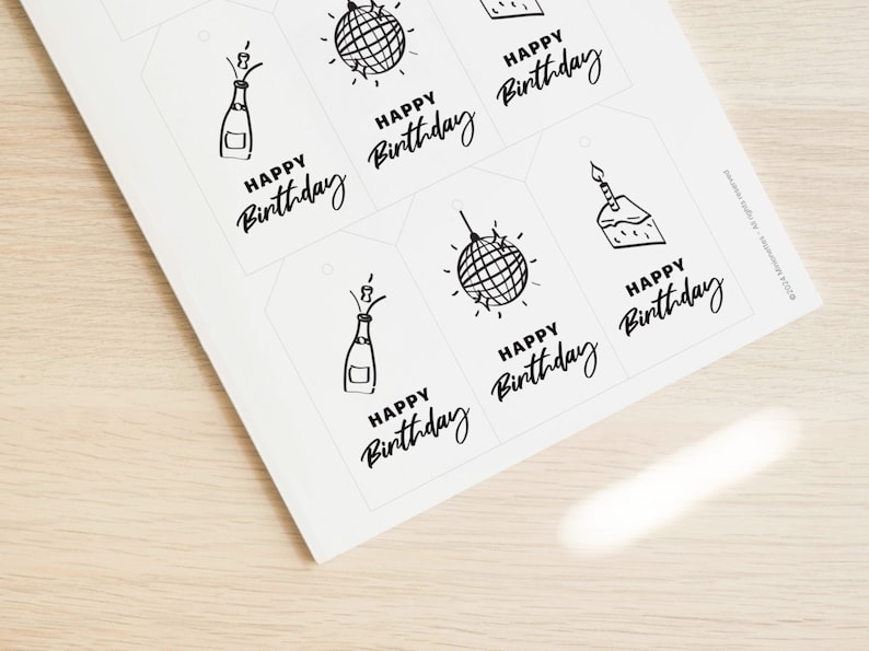 Happy Birthday Printable Label, Printable Birthday Tag, Minimalistic ...