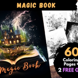 60 Magic Book Coloring Pages, Adults Kids Digital Coloring Sheets - Printable PDF Book, magical books pages to color