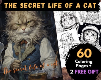 60 The secret life of a cat Coloring Page, Adults Kids Digital Coloring Sheets - Printable PDF Book, fantasy cat coloring pages | Books