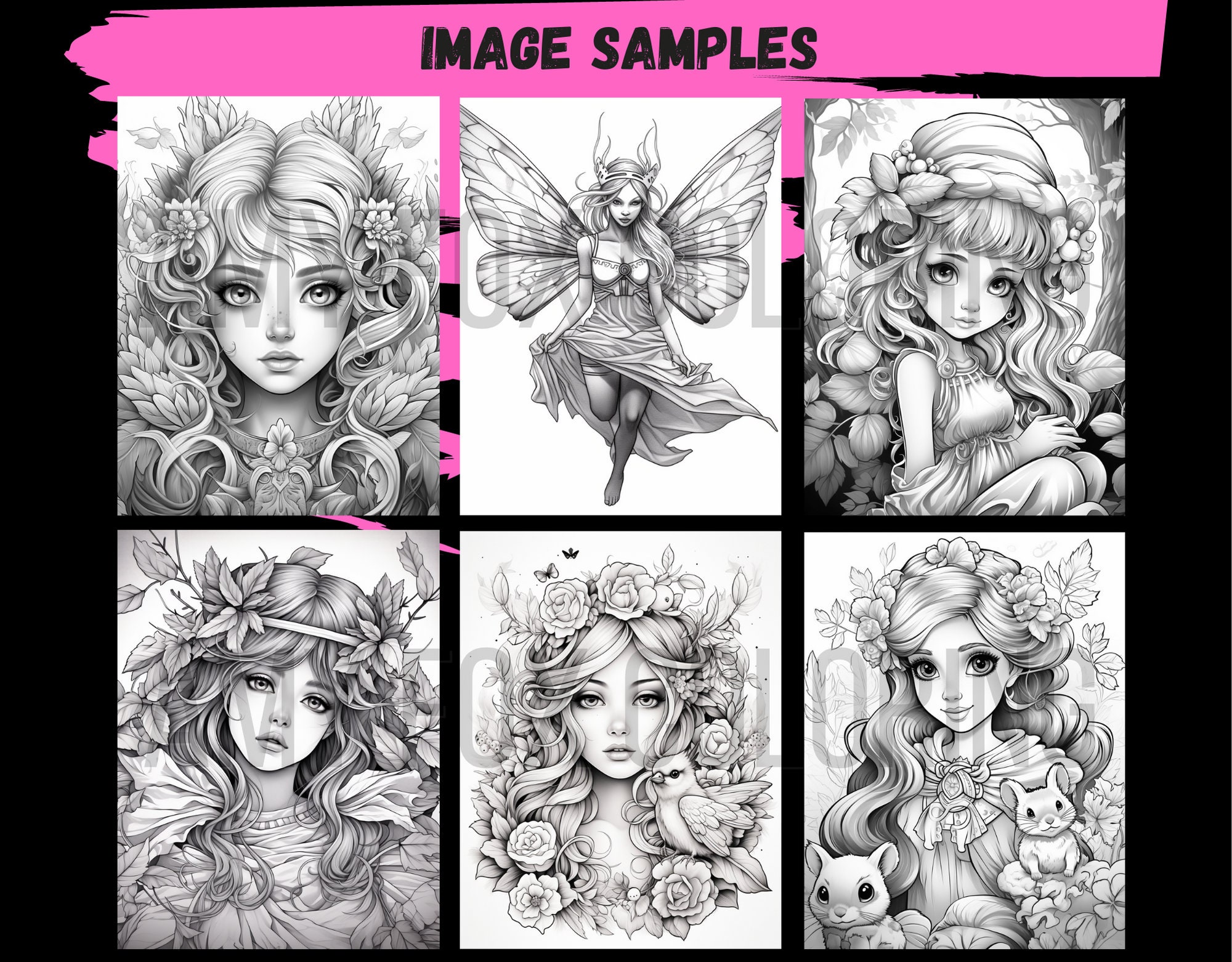 60 Beautiful Fairy Princess Coloring Pages, Adults Kids Digital ...
