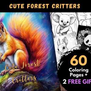 60 Cute Forest Critters Coloring Pages, Adults Kids Digital Coloring Sheets - Printable PDF Book, wild baby animals coloring page| Books