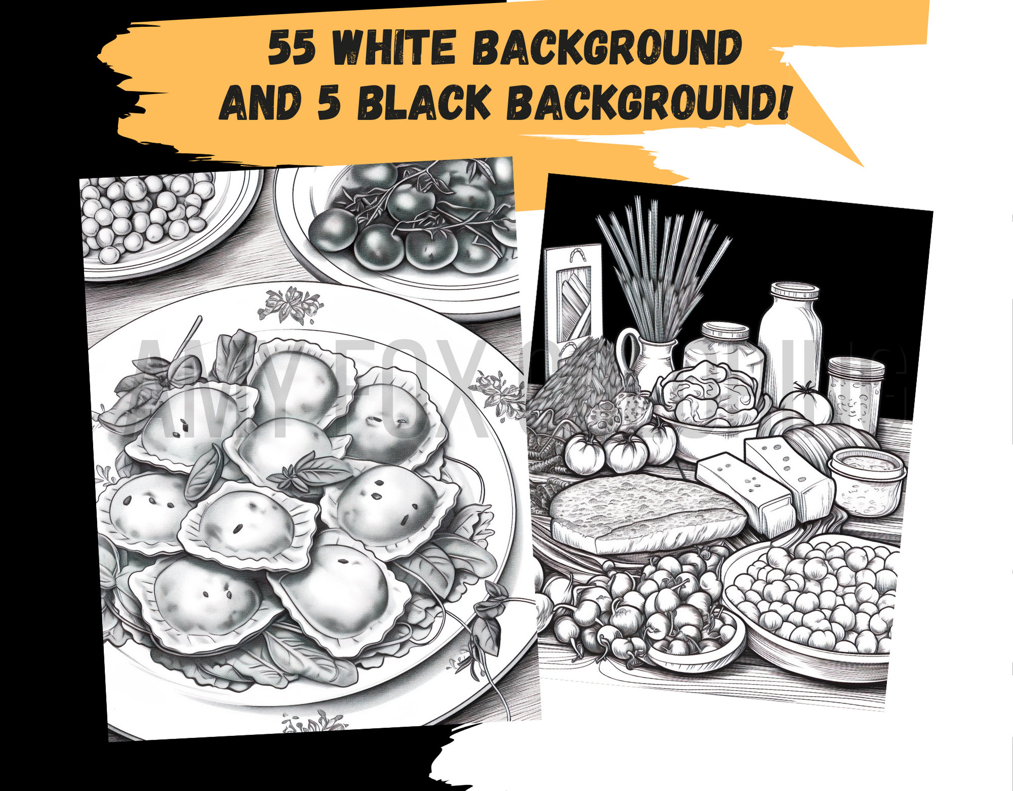 60 Delicious Italian Foods Coloring Pages, Adults Kids Digital Coloring
