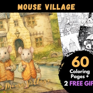 60 Mouse Village Coloring Page, Adults Kids Digital Coloring Sheets - Printable PDF Book, mouse picture to colour, enchanted pages | Books