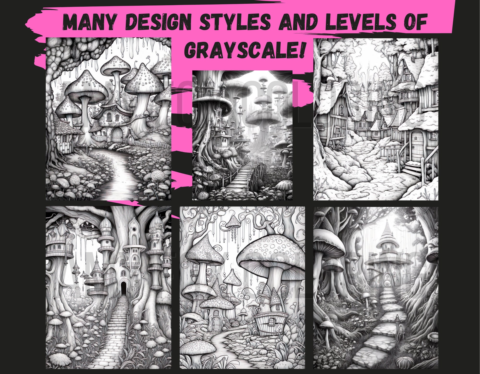 60 Hidden Fairy Village Coloring Pages, Adults Kids Digital Coloring ...