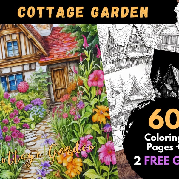 60 Cottage Garden Coloring Page, Adults Kids Digital Coloring Sheets - Printable PDF Book, back yard house and home coloring pages | Books