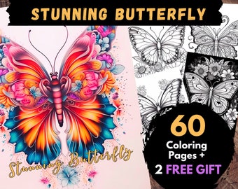 60 Stunning Butterfly Coloring Page, Adults Kids Digital Coloring Sheets - Printable PDF Book,butterfly picture, cute coloring pages | Books