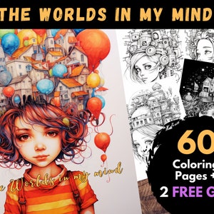 60 Die Welten in meinem Kopf Malseite, Erwachsene Kinder Digitale Ausmalbilder - Printable PDF Book, Fantasy Imaginary World Pages | Bücher
