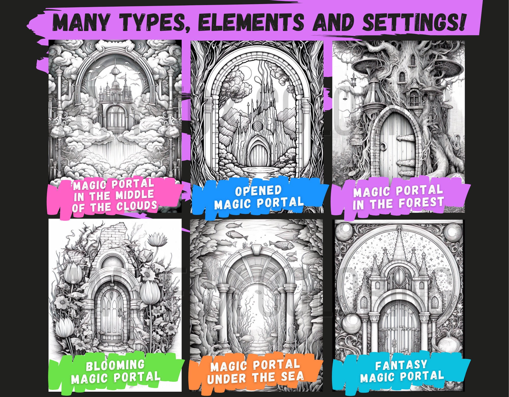 60 Magic Portals Coloring Pages, Adults Kids Digital Coloring Sheets ...