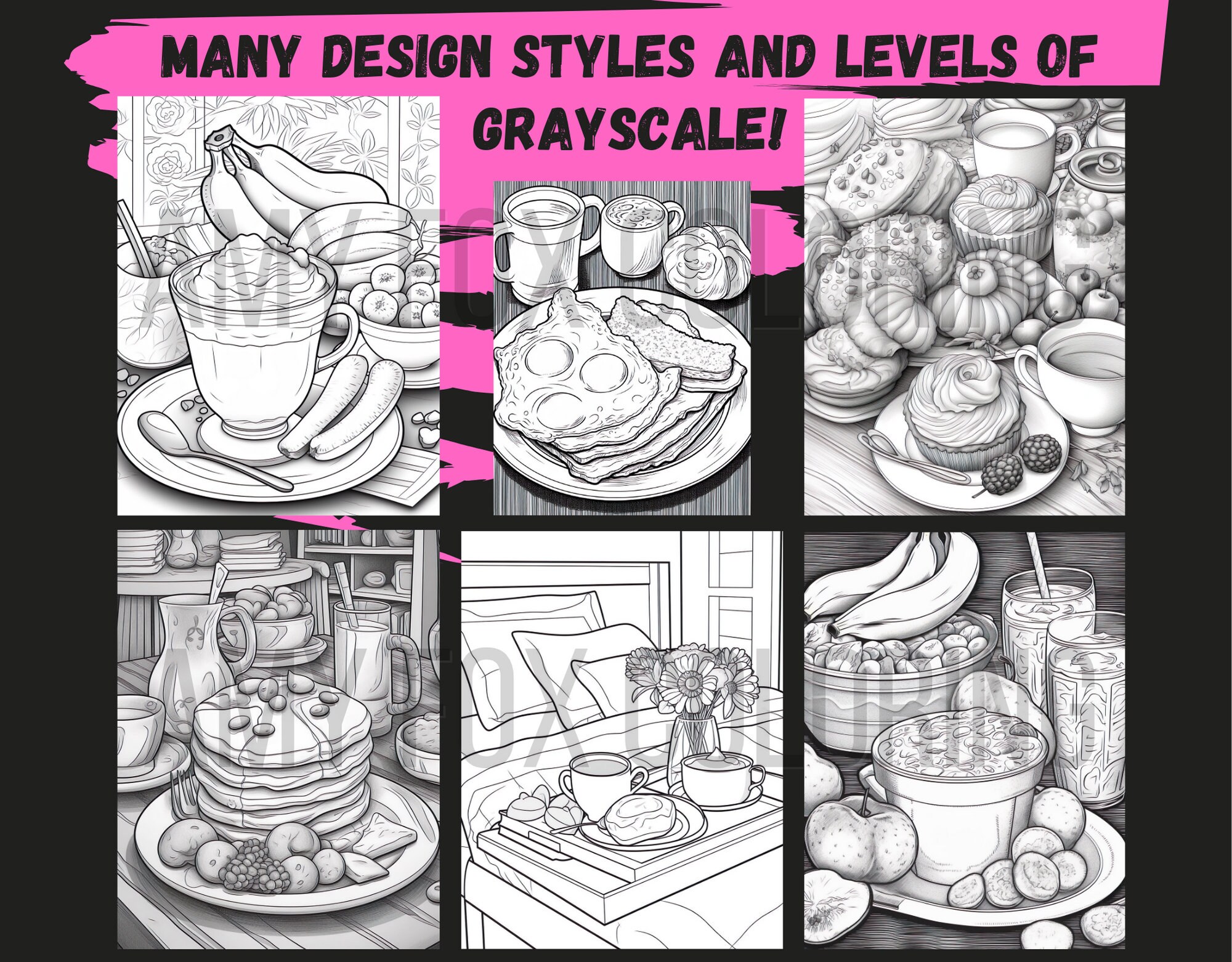 60 Tasty Breakfasts Coloring Pages, Adults Kids Digital Coloring Sheets ...