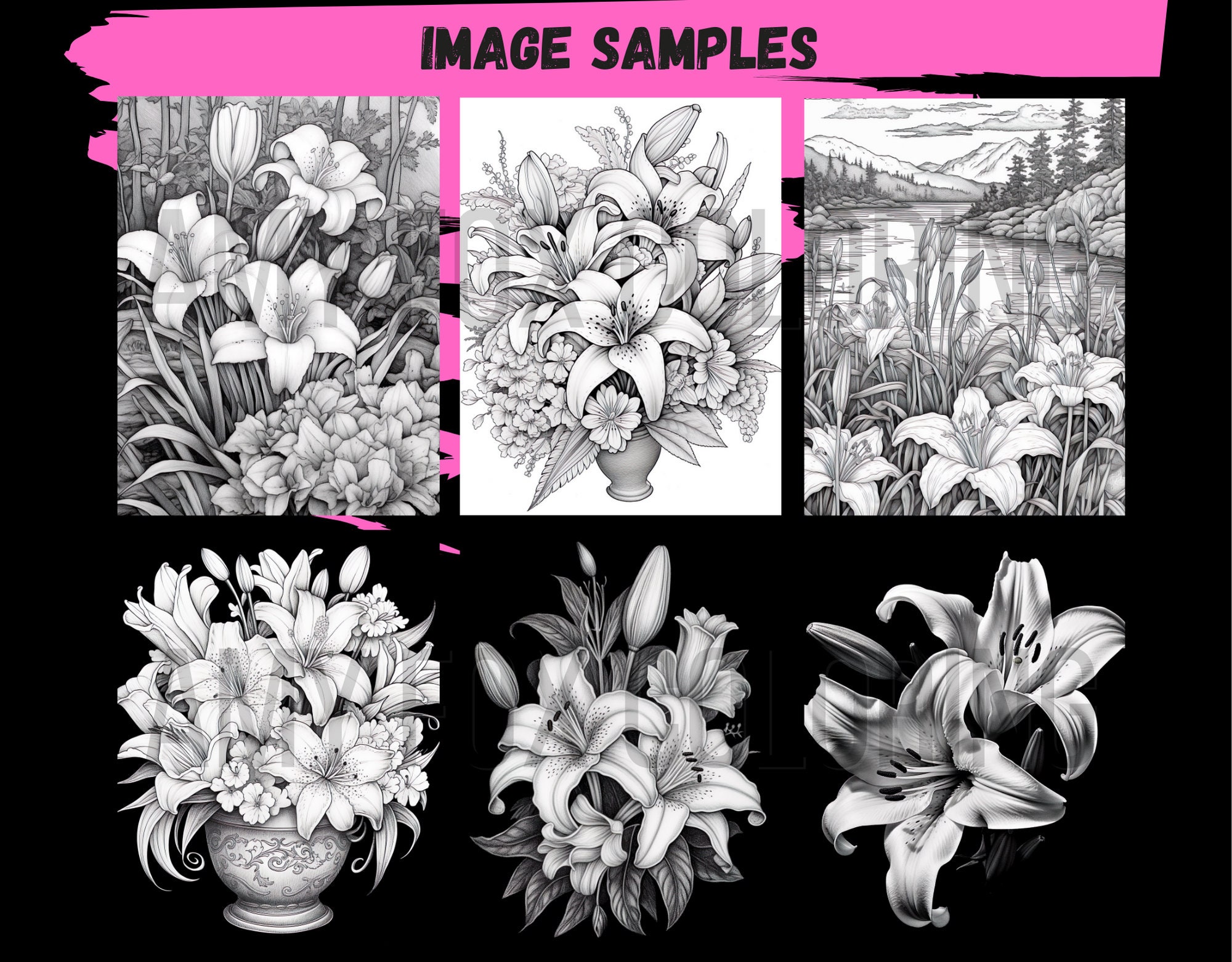 60 Stunning Lilies Coloring Pages, Adults Kids Digital Coloring Sheets ...