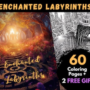 60 pagine da colorare labirinti incantati, fogli da colorare digitali per adulti e bambini - Libro PDF stampabile, immagine del labirinto da colorare, pagina magica / Libri