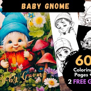 60 Baby Gnomes Coloring Page, Adults Kids Digital Coloring Sheets - Printable PDF Book, pictures, fantasy gnome coloring pages | Books
