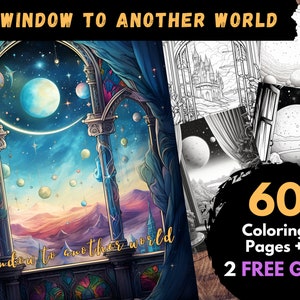 60 Window to Another World Coloring Pages, Adults Kids Digital Coloring Sheets - Printable PDF Book, magic worlds pages to color | Books