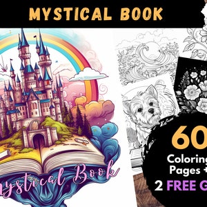 60 Mystical Book Coloring Pages, Adults Kids Digital Coloring Sheets - Printable PDF Book, magical books pages to color