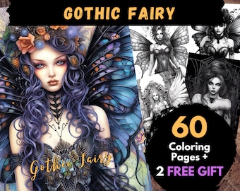 60 Gothic Fairy Coloring Pages, Adults Kids Digital Coloring Sheets - Printable PDF Book, fantasy pages to color, magic girls coloring pages