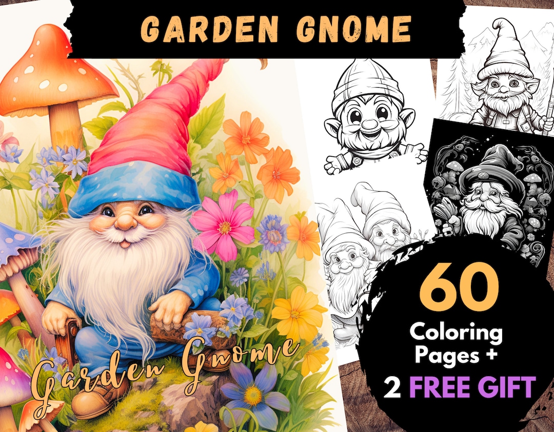 60 Garden Gnomes Coloring Page, Adults Kids Digital Coloring Sheets ...