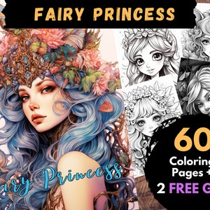 60 Beautiful Fairy Princess Coloring Pages, Adults Kids Digital Coloring Sheets - Printable PDF Book, castle, queen coloring page | Books