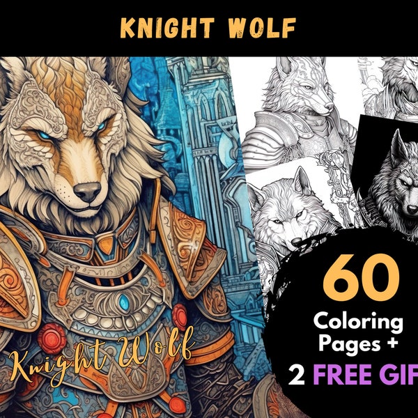 60 Knight Wolf Coloring Page, Adults Kids Digital Coloring Sheets - Printable PDF Book, animal knight picture to colour, knight page | Books