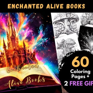 60 Verzauberte Alive Bücher Malvorlagen, Erwachsene Kinder Digitale Malvorlagen - Printable PDF-Buch, Fantasieseiten zum ausmalen
