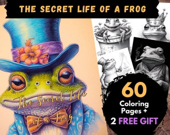 60 páginas para colorir da vida secreta de um sapo, folhas para colorir digitais para adultos e crianças - livro em PDF para impressão, páginas de animais para colorir, colorir sapo