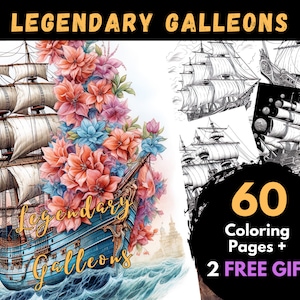 60 Legendary Galleons Coloring Pages, Adults Kids Digital Coloring ...