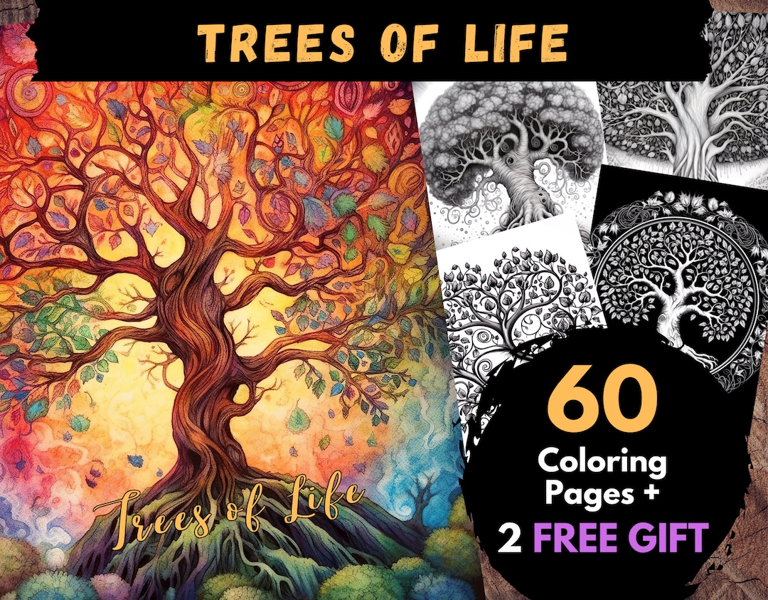 60 Trees of Life Coloring Pages, Adults Kids Digital Coloring Sheets ...