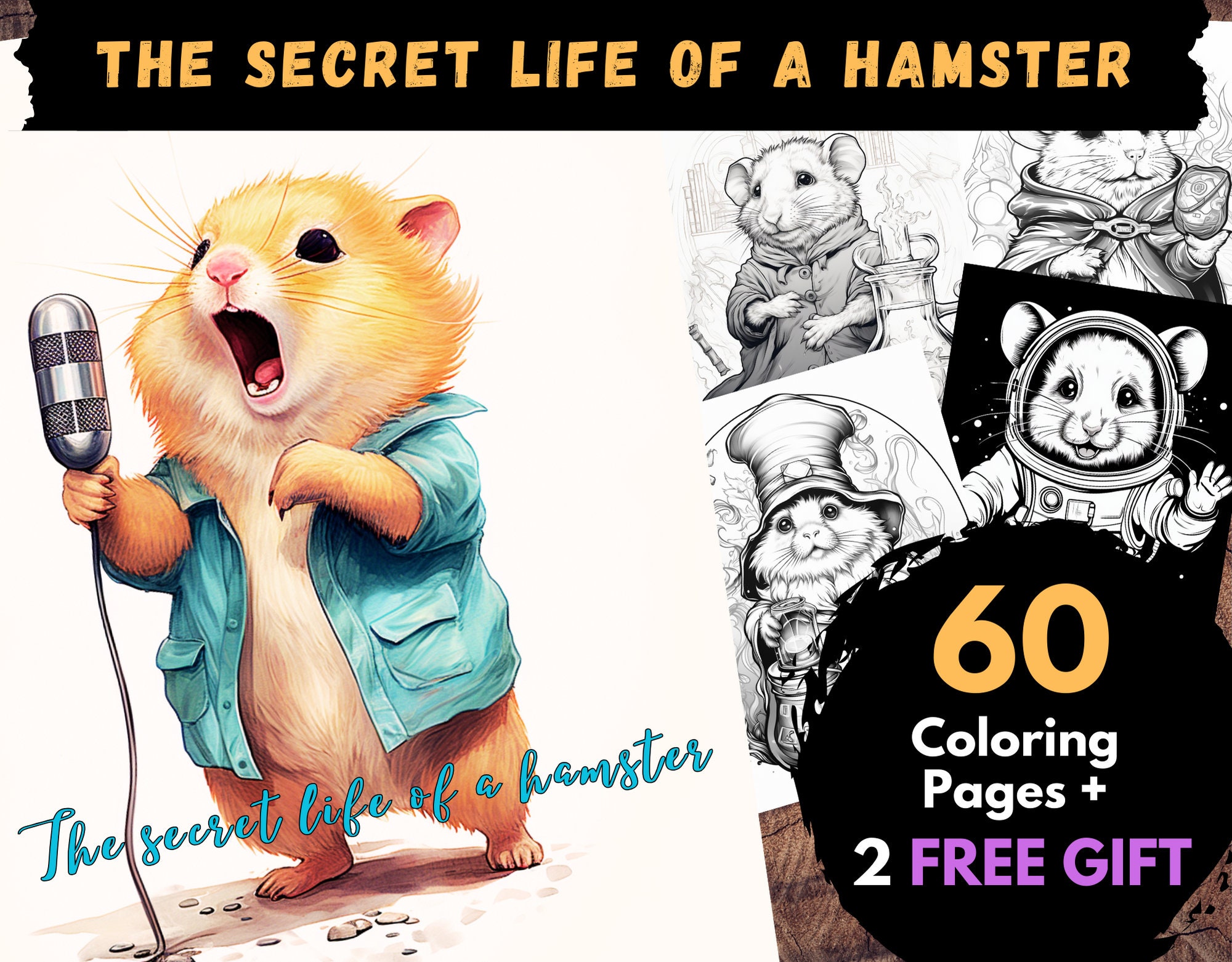 60 The secret life of a hamster Coloring Page, Adults Kids Digital Coloring Sheets - Printable PDF Book fantasy hamster coloring pages Books