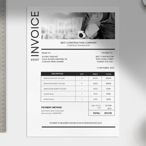 Baurechnungsvorlage, Bau bearbeitbare Canva-Rechnungsvorlage, Baumeister-Rechnungsvorlage, Rechnungsvorlage Download, Canva
